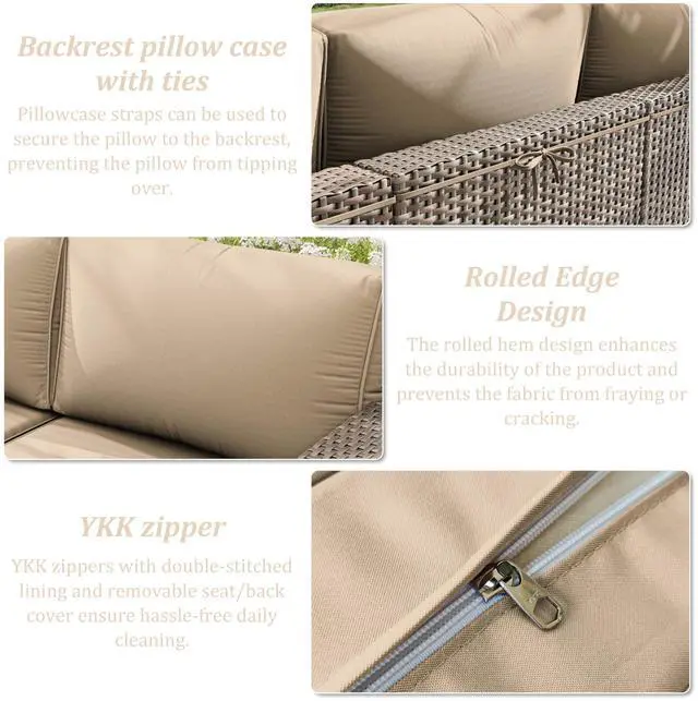 Alt view image 5 of 7 - Snubbull 14 Pcs Outdoor Cushion Slipcovers Outdoor Patio Cushion Covers Replacement Waterproof with Zipper for Outdoor Furniture, Patio Sofa Couch 3 Sizes, Covers Only