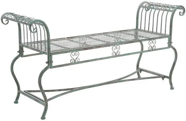 Main image of SAFAVIEH Outdoor - Brielle Iron Garden Bench - Antique Dark Green - Vintage Ornate Scrollwork Design - Ideal for Patio, Deck, Porch, Garden, 52" W x 16" D x 25.5" H (PAT5004D)