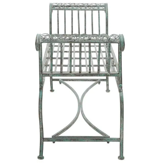 Alt view image 4 of 5 - SAFAVIEH Outdoor - Brielle Iron Garden Bench - Antique Dark Green - Vintage Ornate Scrollwork Design - Ideal for Patio, Deck, Porch, Garden, 52" W x 16" D x 25.5" H (PAT5004D)