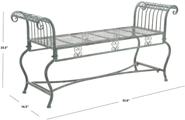 Alt view image 2 of 5 - SAFAVIEH Outdoor - Brielle Iron Garden Bench - Antique Dark Green - Vintage Ornate Scrollwork Design - Ideal for Patio, Deck, Porch, Garden, 52" W x 16" D x 25.5" H (PAT5004D)