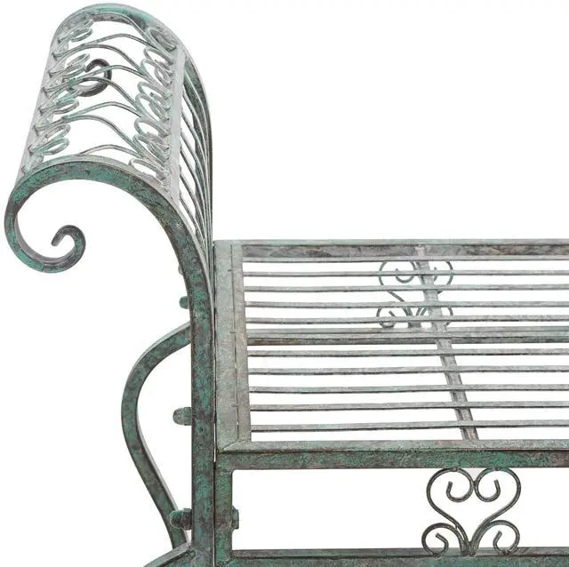 Alt view image 5 of 5 - SAFAVIEH Outdoor - Brielle Iron Garden Bench - Antique Dark Green - Vintage Ornate Scrollwork Design - Ideal for Patio, Deck, Porch, Garden, 52" W x 16" D x 25.5" H (PAT5004D)