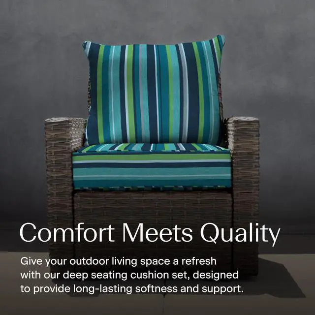 Alt view image 2 of 7 - Honeycomb Outdoor Heritage Deep Seat, 24 x 23, Stripe Poolside Chair Cushion with Removable Cover, for Patio Furniture