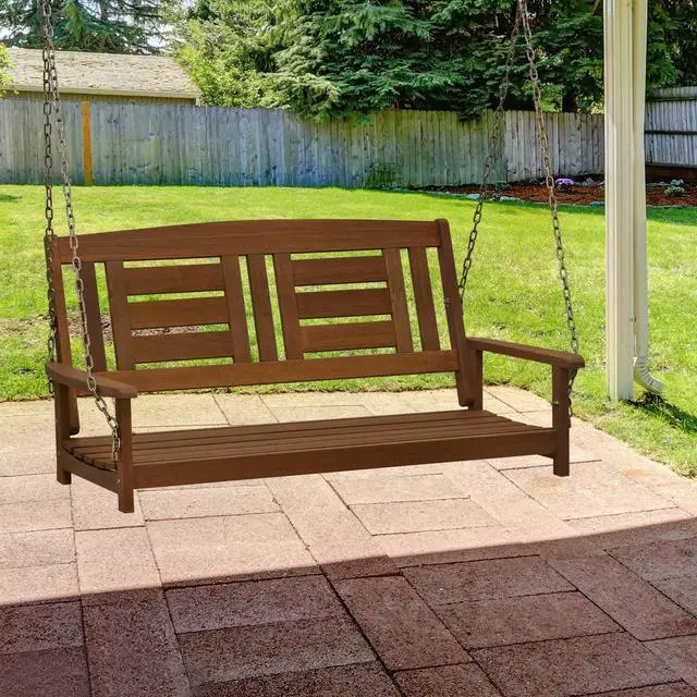 Alt view image 2 of 4 - Furinno Tioman Hardwood Patio / Garden / Outdoor 4ft Porch Swing, 2 Seater with Hanging Chains, Natural
