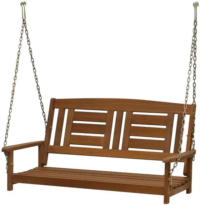Main image of Furinno Tioman Hardwood Patio / Garden / Outdoor 4ft Porch Swing, 2 Seater with Hanging Chains, Natural