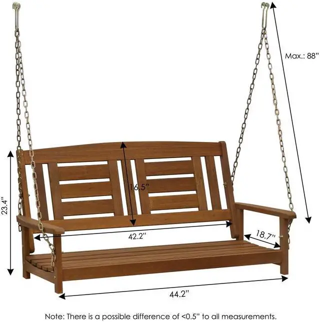 Alt view image 3 of 4 - Furinno Tioman Hardwood Patio / Garden / Outdoor 4ft Porch Swing, 2 Seater with Hanging Chains, Natural