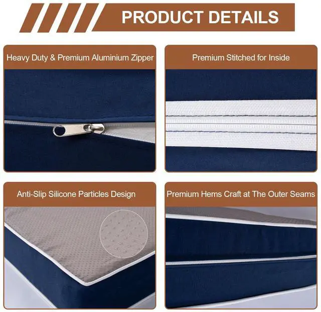 Alt view image 3 of 6 - 14 Piece Outdoor Patio Cushion Covers Replacement, Waterproof Outdoor Furniture Cushion Covers, Fit 7 Pcs 6 Seater Wicker Rattan Conversation Sofa Set, Navy Blue+White Piping(Only Cover) 25.6x25.6"