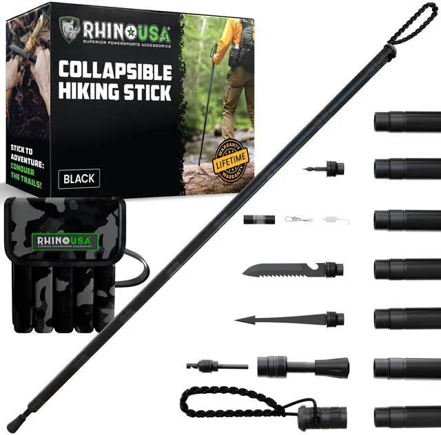 Main image of Rhino USA Modular Tactical Walking Stick and Hiking Staff with Integrated Survival Kit for Hiking, Camping and Trekking, Adjustable Tactical Stick with Compass and Fire Starter for Camping and Hunting