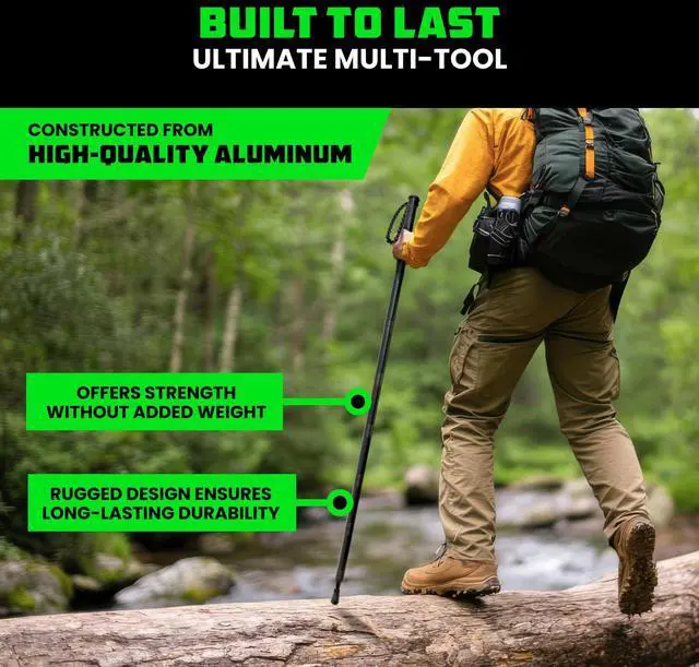 Alt view image 3 of 6 - Rhino USA Modular Tactical Walking Stick and Hiking Staff with Integrated Survival Kit for Hiking, Camping and Trekking, Adjustable Tactical Stick with Compass and Fire Starter for Camping and Hunting