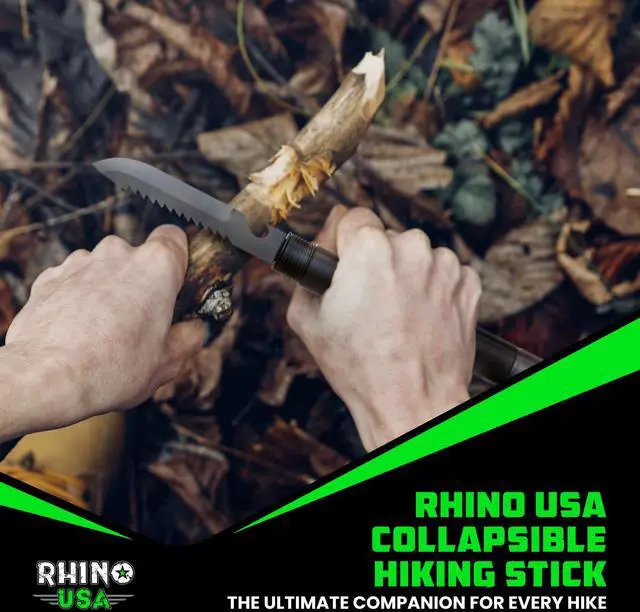 Alt view image 6 of 6 - Rhino USA Modular Tactical Walking Stick and Hiking Staff with Integrated Survival Kit for Hiking, Camping and Trekking, Adjustable Tactical Stick with Compass and Fire Starter for Camping and Hunting