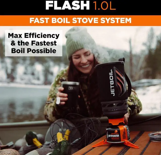 Alt view image 2 of 7 - Jetboil Flash 1.0L Portable Fast Boil Stove for Camping and Backpacking with 1-Step Auto Ignition, Propane/Isobutane Burner with Cooking Cup, Carbon