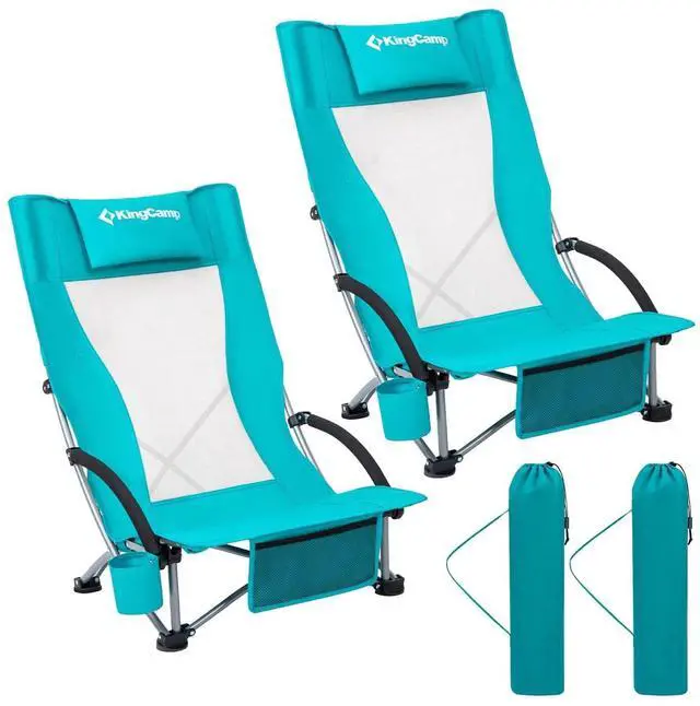 Main image of KingCamp Low Beach Chairs 2 Pack, Folding Portable Chair for Adults lightweight Extra Wide Ergonomic High Back Seat 300lbs Heavy Duty Oversized Gear with Carry Bag for Outdoor Lawn Camping Picnic