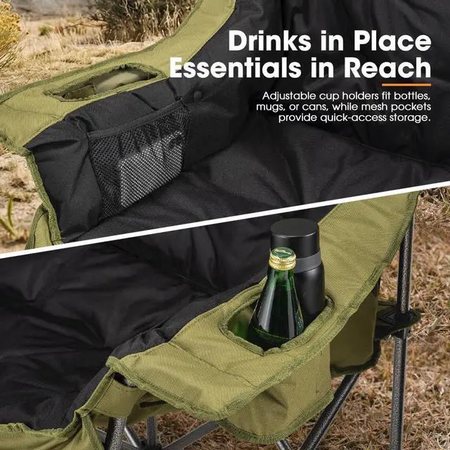 Alt view image 5 of 7 - SAN HIMA Double Camping Chair for 2 Person, 650 LBS Heavy Duty Folding Loveseat with 43.7" Thick Padded Seat, Adjustable Cup Holders & Carry Bag, Waterproof Steel Camp Couch for Beach, Lawn & Backyard