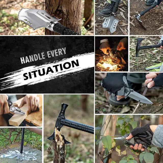 Alt view image 4 of 7 - Camping Shovel Axe Outdoor Survival Shovel Set with High Carbon Steel Camping Gear for Men Outdoor Caming Hiking Backpacking Emergency
