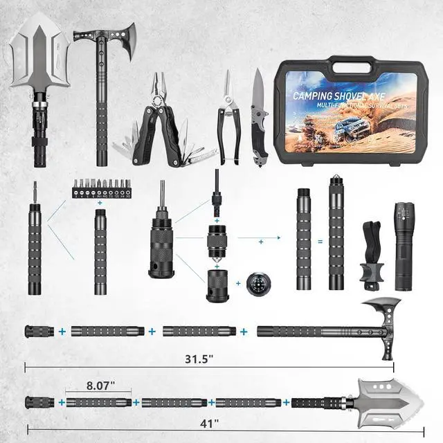 Alt view image 5 of 7 - Camping Shovel Axe Outdoor Survival Shovel Set with High Carbon Steel Camping Gear for Men Outdoor Caming Hiking Backpacking Emergency