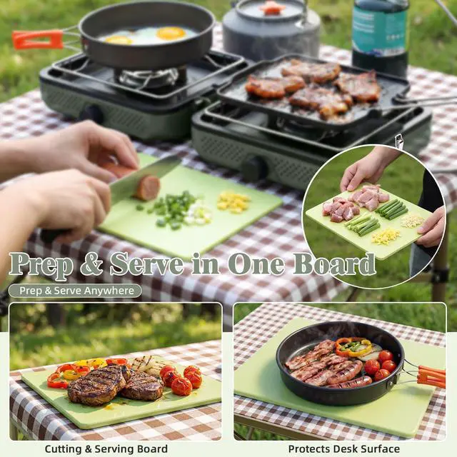 Alt view image 4 of 7 - Hisencn 2 Burner Propane Camping Stove, 30000 BTU Foldable Portable Gas Stove with Cookware Set & Carry Bag, Outdoor Cooking for Camping, RV, Emergency Use, Green