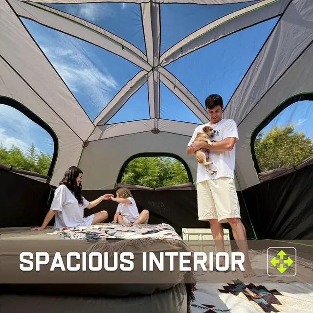 Alt view image 3 of 7 - Happy Travel Tent 6 Person Tents for Camping, Waterproof Easy Setup Camping Tent with Rainfly, Portable Large Family Cabin Tent with 5 Large Mesh Windows and Carry Bag for Outdoor Camping & Hiking