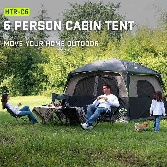 Alt view image 5 of 7 - Happy Travel Tent 6 Person Tents for Camping, Waterproof Easy Setup Camping Tent with Rainfly, Portable Large Family Cabin Tent with 5 Large Mesh Windows and Carry Bag for Outdoor Camping & Hiking