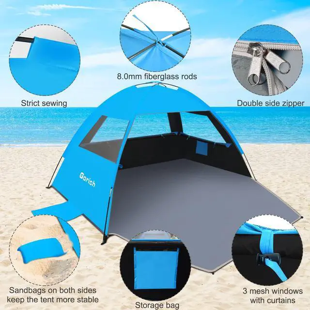 Alt view image 5 of 7 - Gorich Beach Tent Sun Shelter for 3/4/6/8/10 Person with UPF 50 UV Protection, Lightweight & Easy Setup Beach Shade Canopy, Portable Beach Shade Tent Beach Cabana