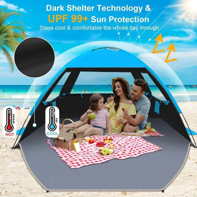 Alt view image 3 of 7 - Gorich Beach Tent Sun Shelter for 3/4/6/8/10 Person with UPF 50 UV Protection, Lightweight & Easy Setup Beach Shade Canopy, Portable Beach Shade Tent Beach Cabana