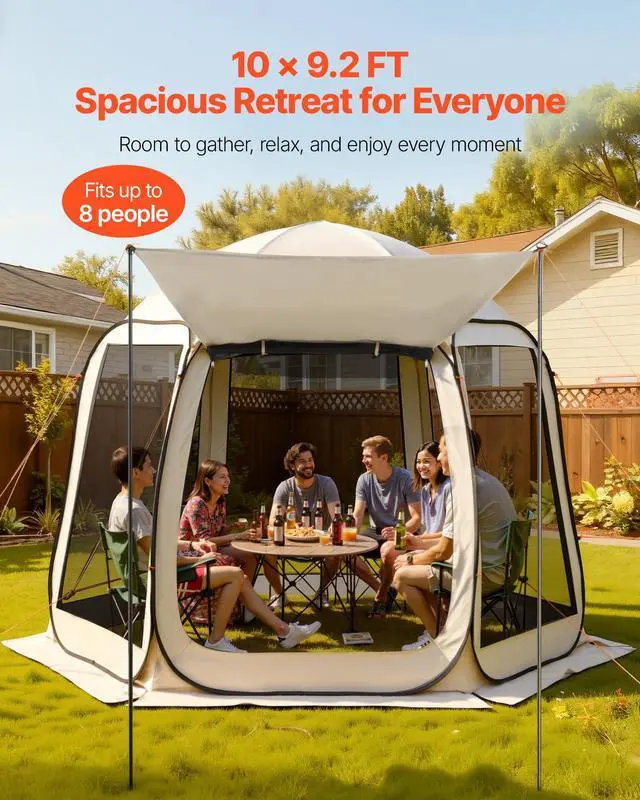 Alt view image 3 of 7 - Pop Up Screen House Tent VEVOR 10 x 9.2 FT Pop-Up Screen Room with Awning, Portable Screen Tent Gazebo for 48 Person, Instant Screen Canopy with Carry Bag for Patio Backyard Camping