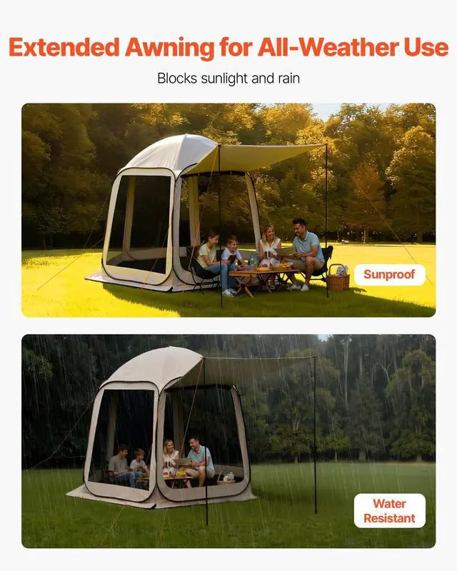 Alt view image 6 of 7 - Pop Up Screen House Tent VEVOR 10 x 9.2 FT Pop-Up Screen Room with Awning, Portable Screen Tent Gazebo for 48 Person, Instant Screen Canopy with Carry Bag for Patio Backyard Camping