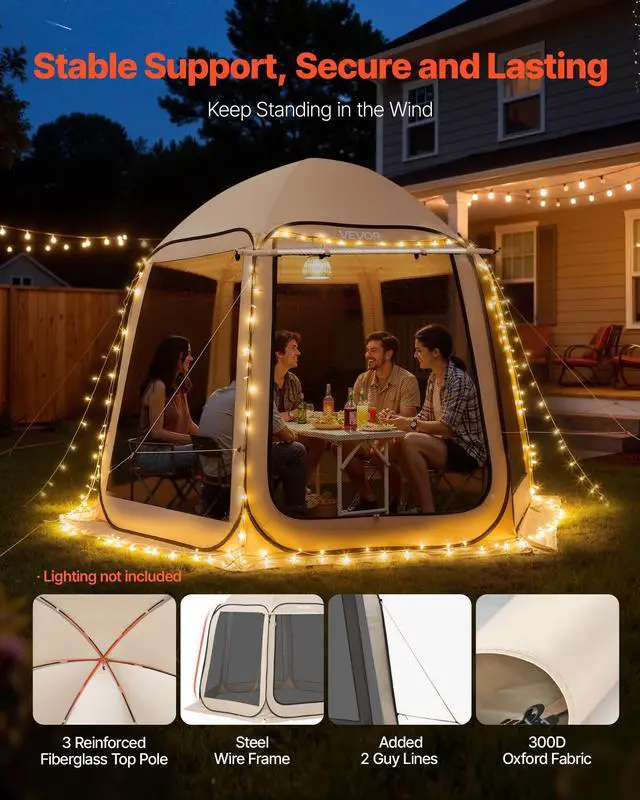 Alt view image 5 of 7 - Pop Up Screen House Tent VEVOR 10 x 9.2 FT Pop-Up Screen Room with Awning, Portable Screen Tent Gazebo for 48 Person, Instant Screen Canopy with Carry Bag for Patio Backyard Camping