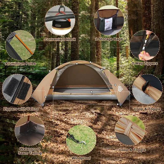 Alt view image 4 of 7 - camppal 1 Person Tent for Camping Hiking Mountain Hunting Backpacking Tents 4 Season Resistance to Windproof Rainproof and Waterproof