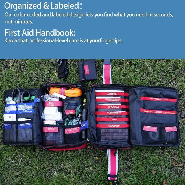 Alt view image 2 of 7 - Besst Survivor 401 Piece First Aid Kit with Chest Seals -Labeled, Expandable & Mountable, Emergency Medical Kit for Home, Car, Camping & Outdoor, Waterproof Trauma Kits with Labeled Compartments