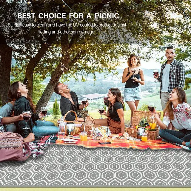 Alt view image 5 of 7 - fifame Outdoor Camping Rugs, 9x18 Outdoor Rug Patios Clearance Plastic Straw Rug Weatherproof Reversible Mats, Large Floor Mat for Outdoors, RV, Patio, Backyard, Deck, Picnic, Beach, Trailer, Camping