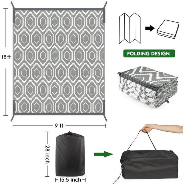 Alt view image 7 of 7 - fifame Outdoor Camping Rugs, 9x18 Outdoor Rug Patios Clearance Plastic Straw Rug Weatherproof Reversible Mats, Large Floor Mat for Outdoors, RV, Patio, Backyard, Deck, Picnic, Beach, Trailer, Camping