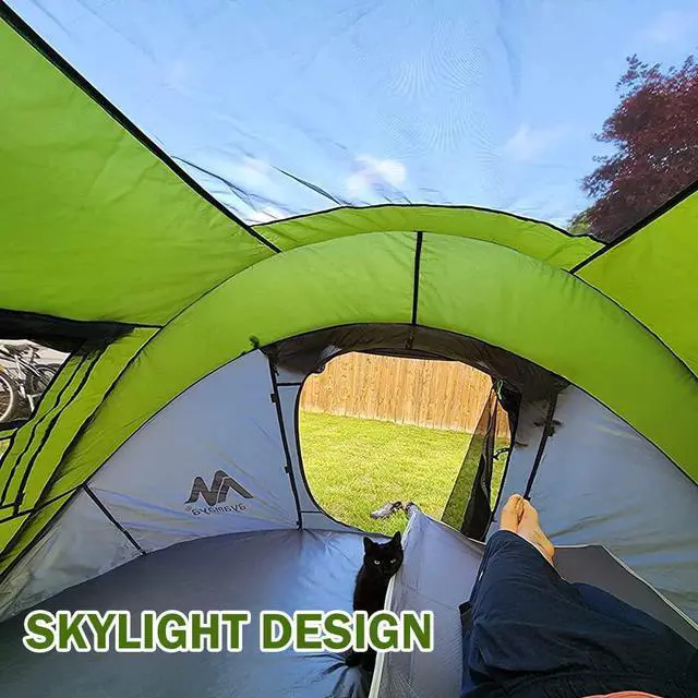 Alt view image 5 of 7 - 4 Person Pop Up Tents for Camping - AYAMAYA Upgraded Large Size & Skylight & Removable Rainfly & 2 Doors & Waterproof Instant Family Tents, Automatic Easy Up Tent with Poles for Camp, Travel, Beach