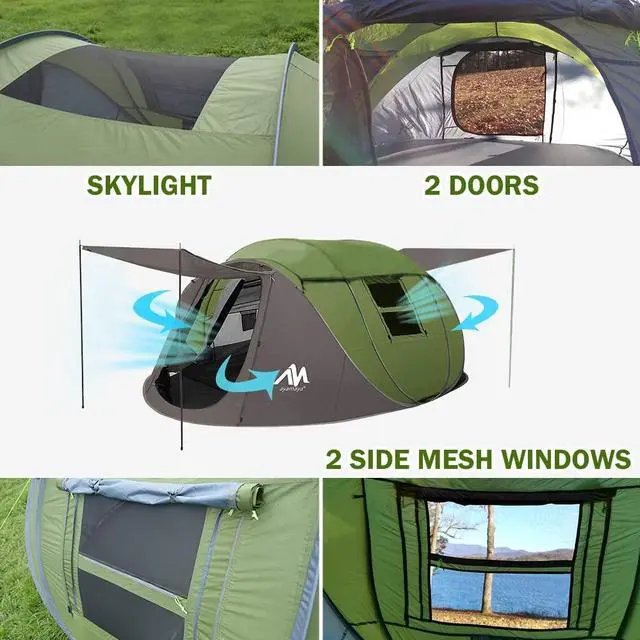 Alt view image 6 of 7 - 4 Person Pop Up Tents for Camping - AYAMAYA Upgraded Large Size & Skylight & Removable Rainfly & 2 Doors & Waterproof Instant Family Tents, Automatic Easy Up Tent with Poles for Camp, Travel, Beach
