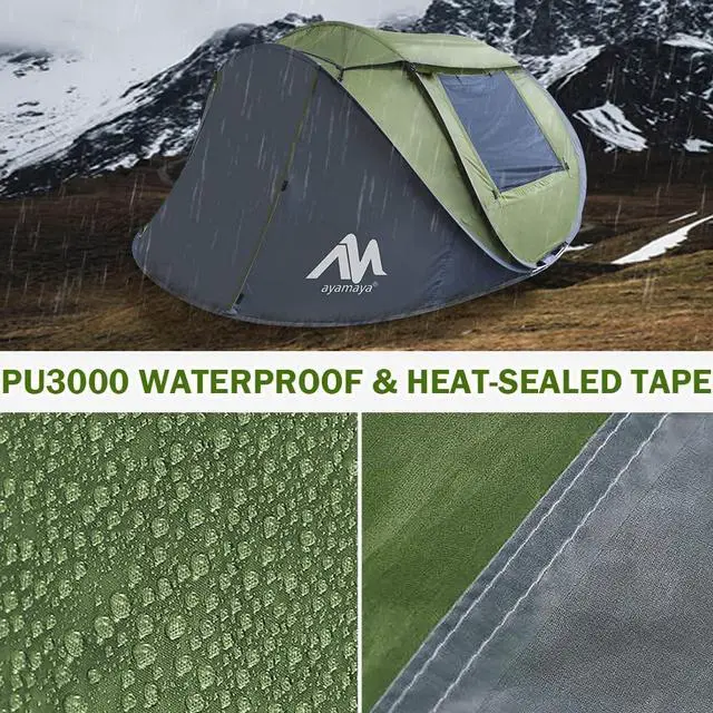 Alt view image 7 of 7 - 4 Person Pop Up Tents for Camping - AYAMAYA Upgraded Large Size & Skylight & Removable Rainfly & 2 Doors & Waterproof Instant Family Tents, Automatic Easy Up Tent with Poles for Camp, Travel, Beach