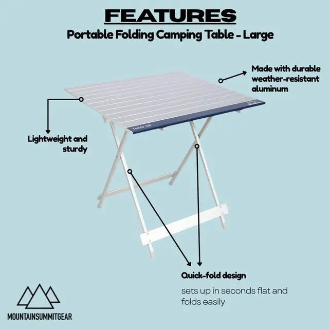 Alt view image 2 of 6 - MOUNTAIN SUMMIT GEAR Portable Folding Camping Table 4 Sizes - Micro, Small, Standard & Large | Lightweight Aluminum Outdoor Camp Table for Camping, Picnic, Beach, Kitchen (Large Table)