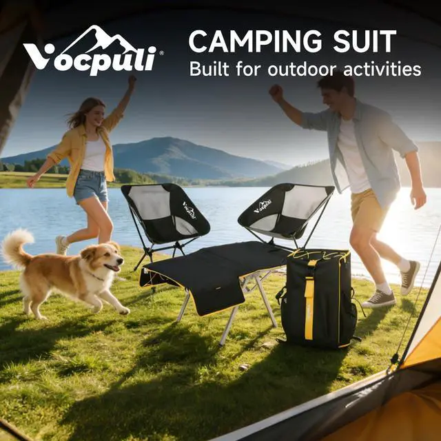 Alt view image 2 of 7 - Vocpuli Camping Backpack - Aviation Aluminum Table Frame + 2 Folding Camping Chairs,+ Convertible Backpack Tabletop, Quick Setup&Portable,Camping Gear,Gifts for Camping, Picnic, Beach (Black)