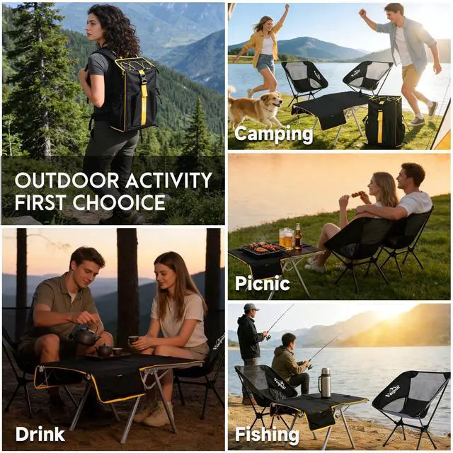 Alt view image 5 of 7 - Vocpuli Camping Backpack - Aviation Aluminum Table Frame + 2 Folding Camping Chairs,+ Convertible Backpack Tabletop, Quick Setup&Portable,Camping Gear,Gifts for Camping, Picnic, Beach (Black)