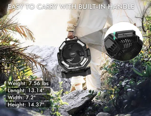 Alt view image 7 of 7 - 40000mAh Battery Operated Camping Fan, Rechargeable Fan High Velocity, Portable Fan With Remote & Timer - Battery Powered Fan for Car Travel RV Camping Gear Hurricane Emergency Power Outage Essentials