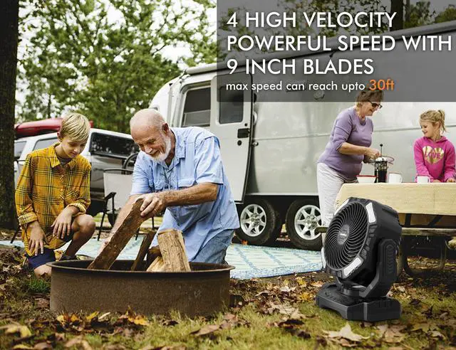 Alt view image 3 of 7 - 40000mAh Battery Operated Camping Fan, Rechargeable Fan High Velocity, Portable Fan With Remote & Timer - Battery Powered Fan for Car Travel RV Camping Gear Hurricane Emergency Power Outage Essentials