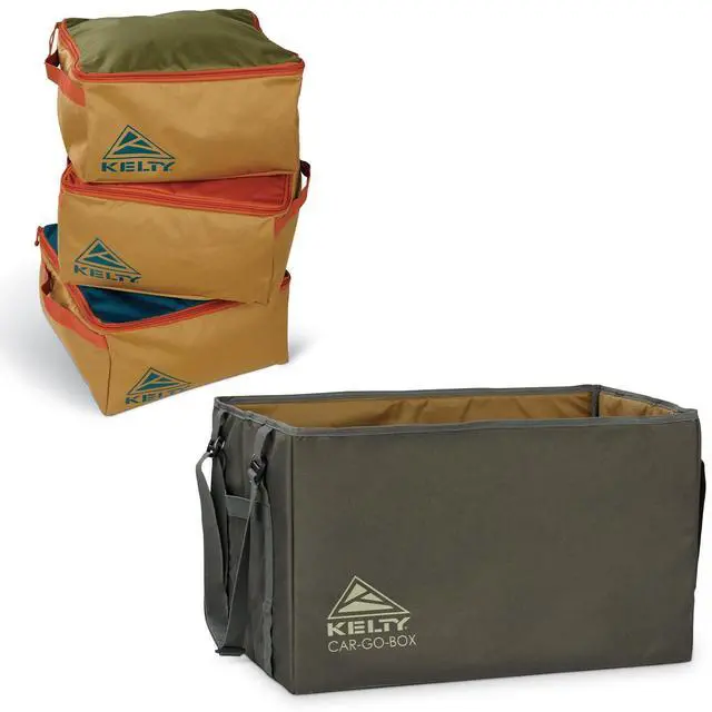Main image of Kelty CARGO Box Camping, Tailgating, Travel Organization Kit, Large Structured Tote + 3 Individual Pods Storage for Trucks, Vans, SUVs Cars Color Coded Packing Cubes, Rugged + Water Resistant 45L