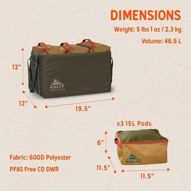 Alt view image 2 of 7 - Kelty CARGO Box Camping, Tailgating, Travel Organization Kit, Large Structured Tote + 3 Individual Pods Storage for Trucks, Vans, SUVs Cars Color Coded Packing Cubes, Rugged + Water Resistant 45L