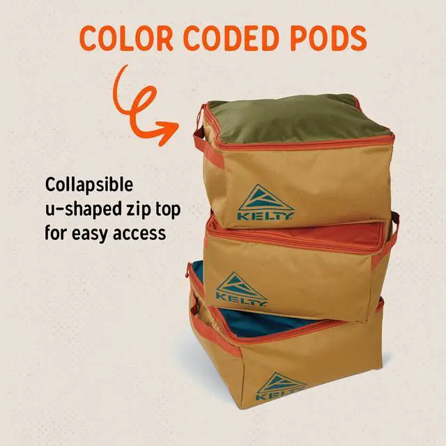 Alt view image 5 of 7 - Kelty CARGO Box Camping, Tailgating, Travel Organization Kit, Large Structured Tote + 3 Individual Pods Storage for Trucks, Vans, SUVs Cars Color Coded Packing Cubes, Rugged + Water Resistant 45L