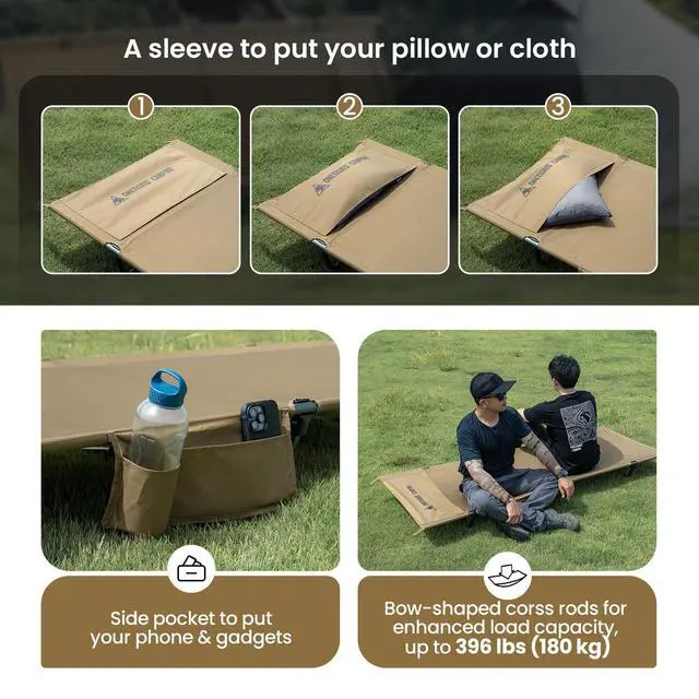 Alt view image 3 of 7 - ONETIGRIS SUPRAGRIS Camping Cot, Support Up to 400lbs, Lightweight Comfortable Folding Bed for Camping, Hiking, Backpacking, Travel, Car Trips, Office Nap