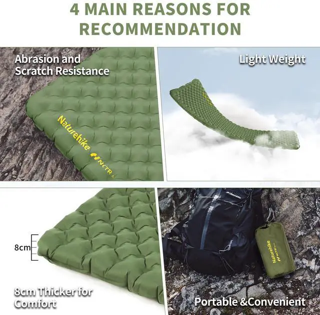 Alt view image 3 of 7 - Naturehike 27oz Ultralight Sleeping Pad, Insulated Inflatable Sleeping Pad 4.6R, Lightweight Sleeping Mat for Camping, Hiking, Backpacking, with Air Pump Sack
