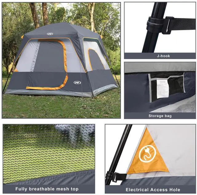 Alt view image 4 of 6 - UNP 4-Person Tent, Portable Cabin Tent, Camping Tent 4 Person Easy Set Up, Waterproof with Top Rainfly for Outdoor Camping/Hiking (Gray)