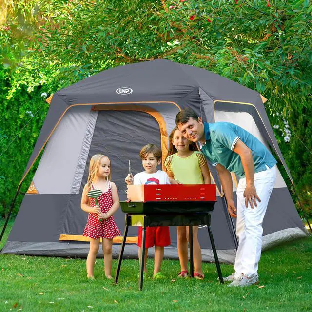 Alt view image 6 of 6 - UNP 4-Person Tent, Portable Cabin Tent, Camping Tent 4 Person Easy Set Up, Waterproof with Top Rainfly for Outdoor Camping/Hiking (Gray)