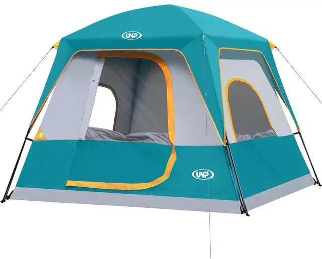 Main image of UNP 4-Person Tent, Portable Cabin Tent, Camping Tent 4-Person Easy Set Up, Waterproof with Top Rainfly for Outdoor Camping/Hiking (Ocean Blue)