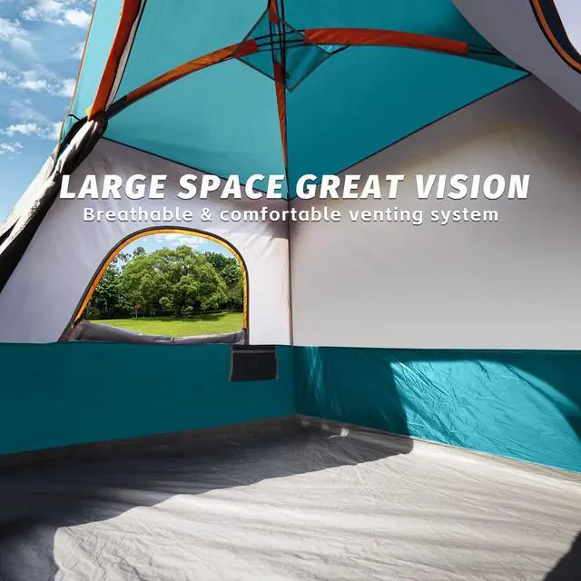 Alt view image 3 of 6 - UNP 4-Person Tent, Portable Cabin Tent, Camping Tent 4-Person Easy Set Up, Waterproof with Top Rainfly for Outdoor Camping/Hiking (Ocean Blue)