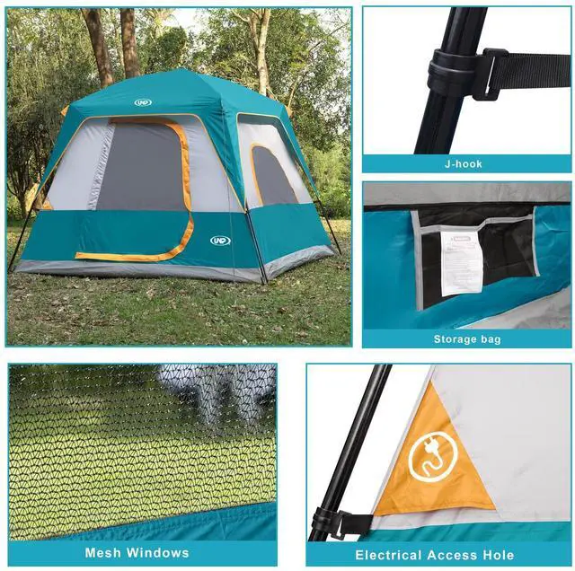 Alt view image 4 of 6 - UNP 4-Person Tent, Portable Cabin Tent, Camping Tent 4-Person Easy Set Up, Waterproof with Top Rainfly for Outdoor Camping/Hiking (Ocean Blue)