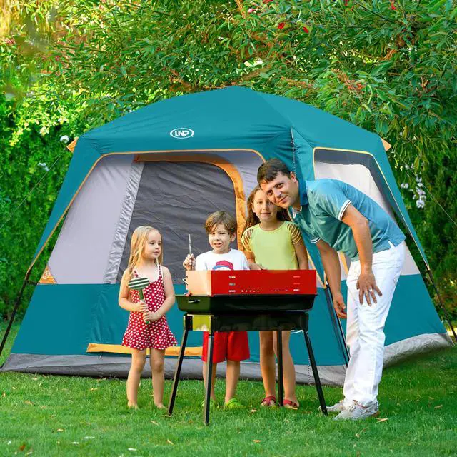 Alt view image 6 of 6 - UNP 4-Person Tent, Portable Cabin Tent, Camping Tent 4-Person Easy Set Up, Waterproof with Top Rainfly for Outdoor Camping/Hiking (Ocean Blue)