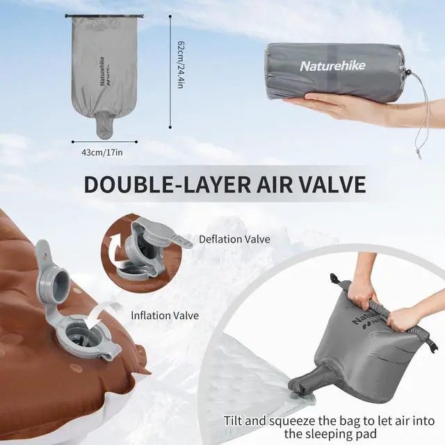 Alt view image 4 of 7 - Naturehike Ultralight Insulated Sleeping Pad with R5.8, 3.2in Thickened Patchworkable Inflatable Double Sleeping Mat for Camping, Hiking, Climbing with Inflatable Bag (Silver-Mummy)
